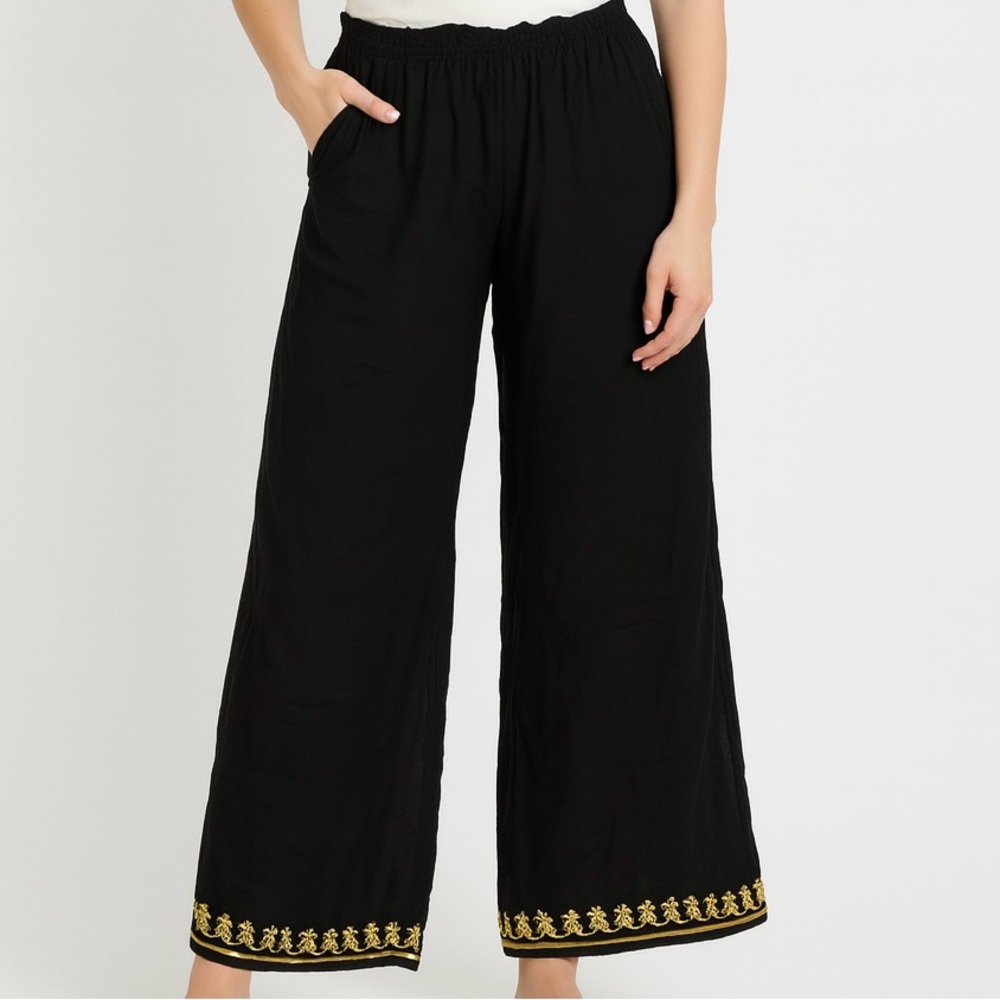 India authentic Indian Vintage Pallazo Black wide leg Boho Pants medium women’s - Picture 13 of 14